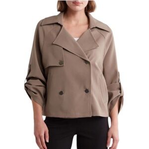 Rachel Roy Crop Trench Jacket Dark Taupe Fall Fashion NWT Collared Buttoned